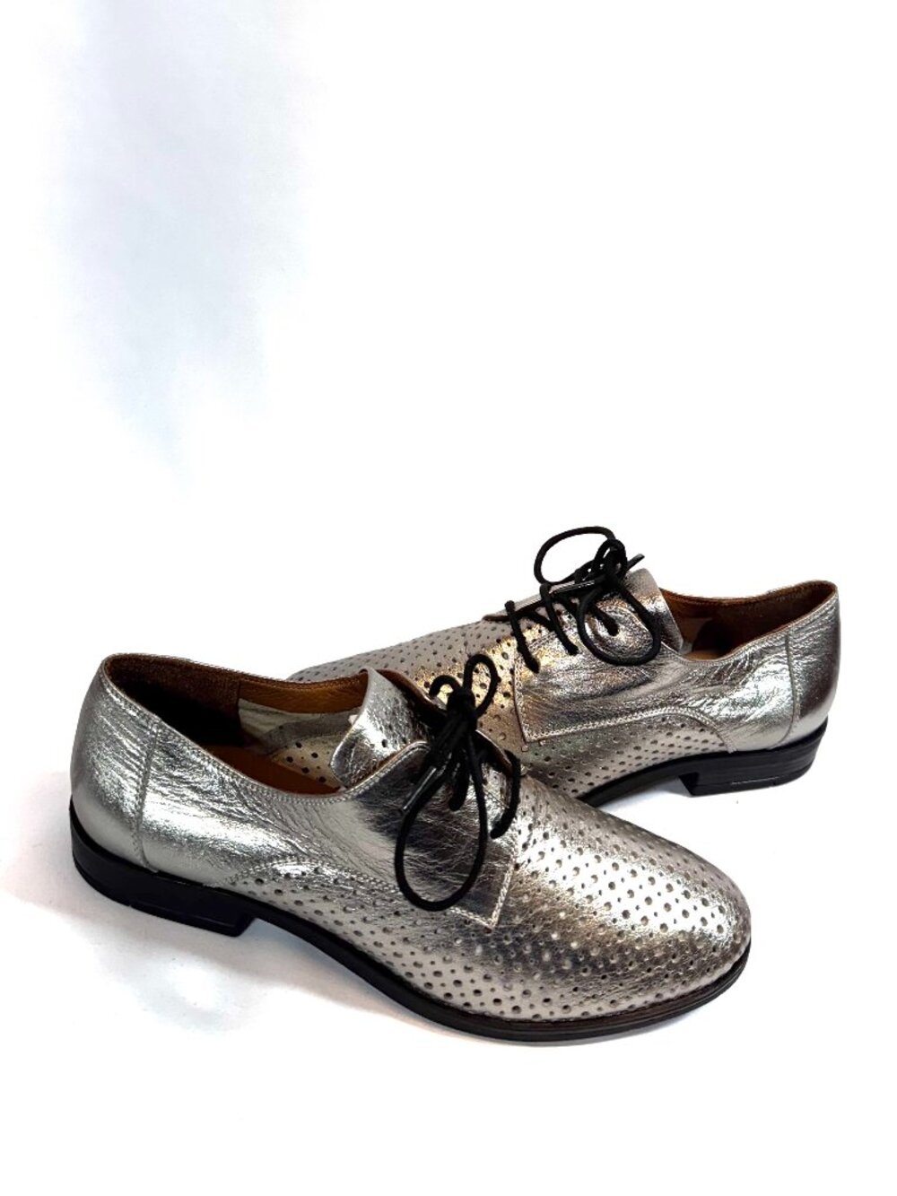 MIZ MOOZ ISSA LACE UP PERFORATED LEATHER DERBY PEWTER 37EU / 7US NEW # T-259